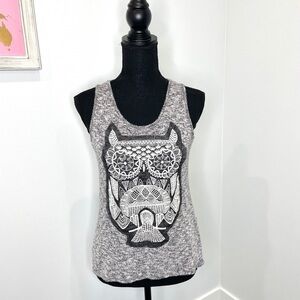 Blu Planet Gray Owl Embossed Tank Top